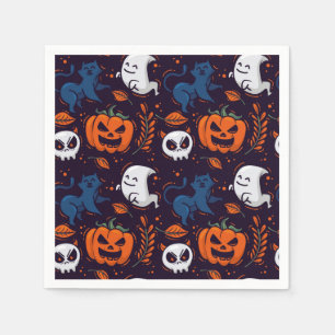 Halloween Ghost Pumpkins, Skulls and Cats Napkin