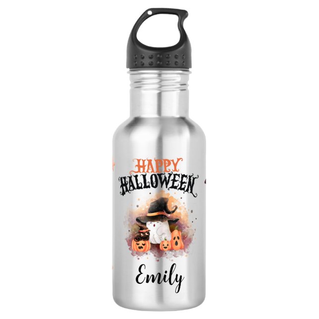 Halloween Ghost & Pumpkins Water Bottle (Front)