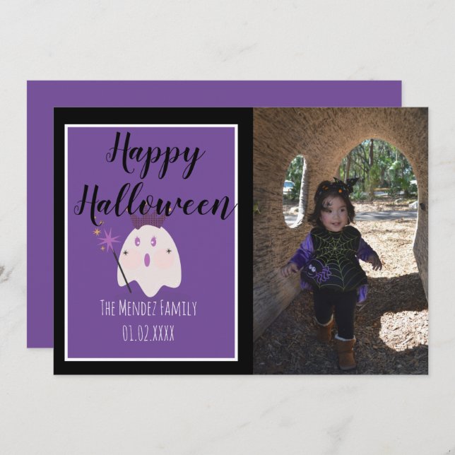 Halloween Ghost Purple Magical Photo Card (Front/Back)