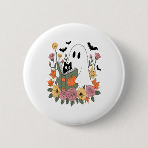 Halloween Ghost Reading Book Cat 6 Cm Round Badge