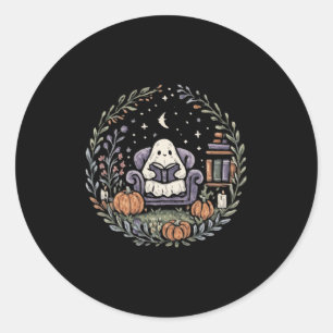 Halloween Ghost Reading Book Lover Tee Long Sleeve Classic Round Sticker