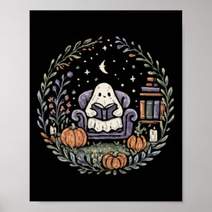 Halloween Ghost Reading Book Lover Tee Long Sleeve Poster