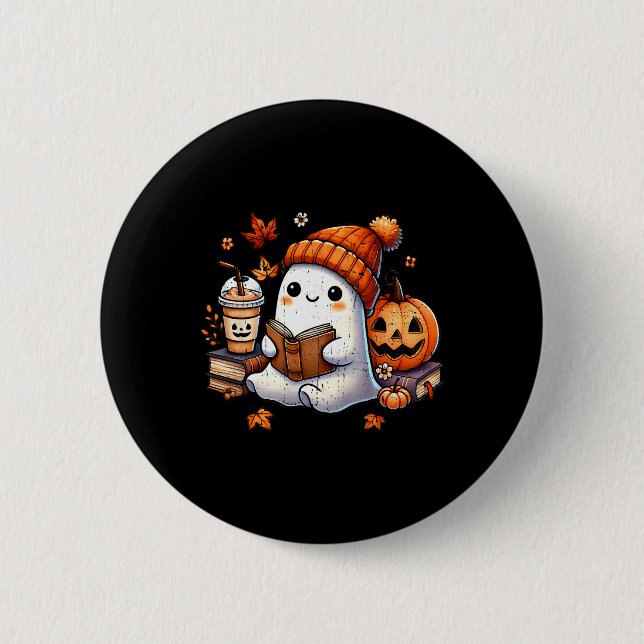 Halloween Ghost Reading Book Lovers Cute Ghost Cof 6 Cm Round Badge (Front)