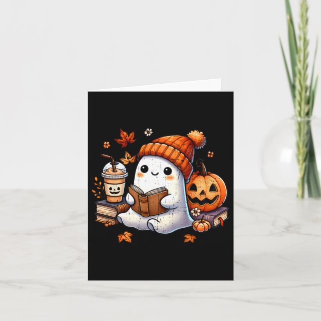 Halloween Ghost Reading Book Lovers Cute Ghost Cof Card (Front)