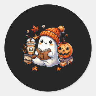 Halloween Ghost Reading Book Lovers Cute Ghost Cof Classic Round Sticker