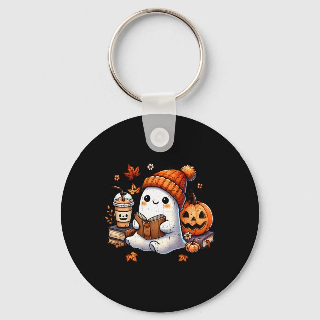 Halloween Ghost Reading Book Lovers Cute Ghost Cof Key Ring (Front)
