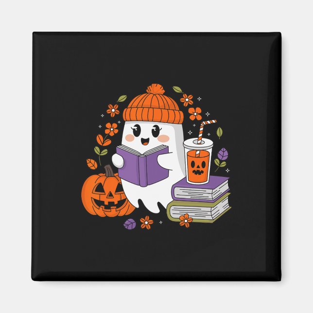 Halloween Ghost Reading Book Lovers Ghost Coffee W Magnet (Front)