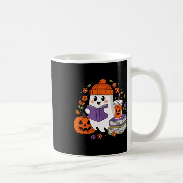 Halloween Ghost Reading Book Lovers Ghost Coffee W Mug (Right)