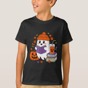 Halloween Ghost Reading Book Lovers Ghost Coffee W T-Shirt