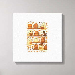 Halloween Ghost Reading Books Lover Canvas Print