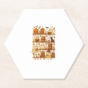 Halloween Ghost Reading Books Lover Paper Coaster
