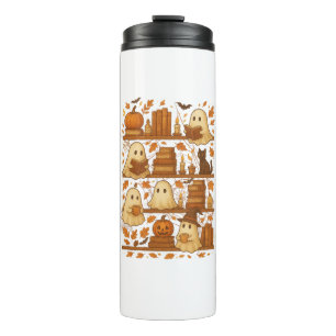 Halloween Ghost Reading Books Lover Thermal Tumbler