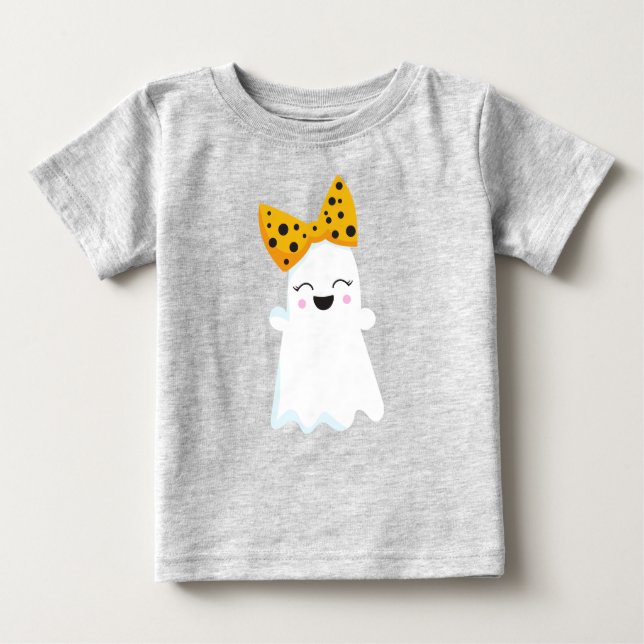Halloween, Ghost, Ribbon, Bow, Boo, Trick Or Treat Baby T-Shirt (Front)