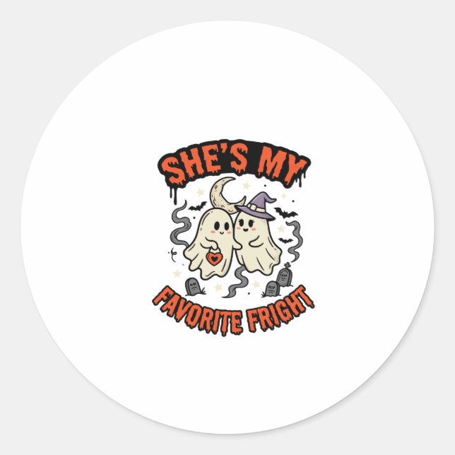 Halloween Ghost Romance Humour Classic Round Sticker (Front)