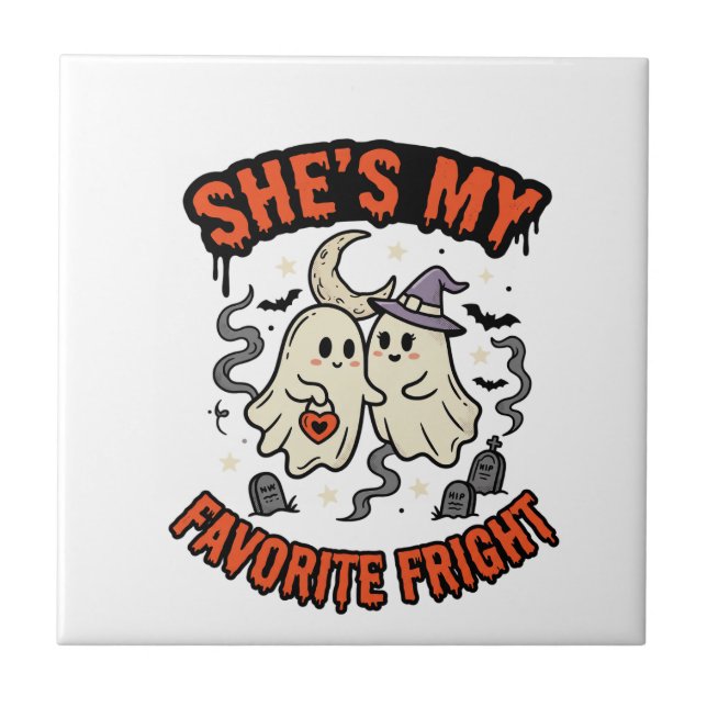 Halloween Ghost Romance Humour Tile (Front)