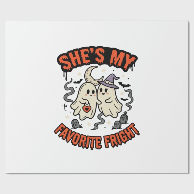 Halloween Ghost Romance Humour Wrapping Paper (Flat)
