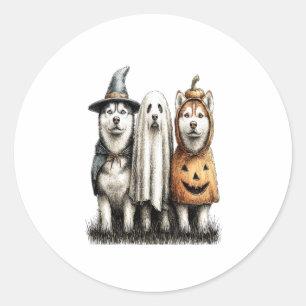 Halloween Ghost Siberian Husky Dog Classic Round Sticker