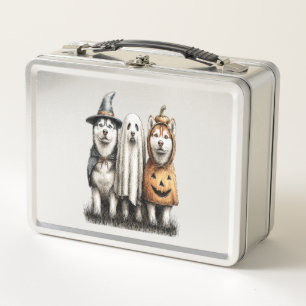 Halloween Ghost Siberian Husky Dog Metal Lunch Box