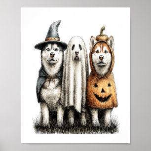 Halloween Ghost Siberian Husky Dog Poster