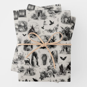 Halloween Ghost Skeleton Ghoul Toile Wrapping Paper Sheet