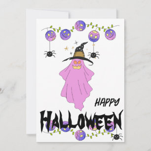 Halloween Ghost Skull Garland Greeting Card