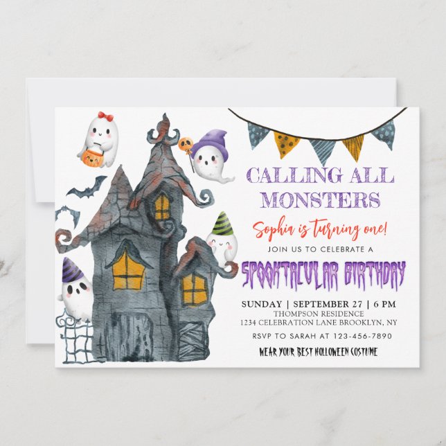 Halloween Ghost Spooktacular Birthday Party Invitation (Front)