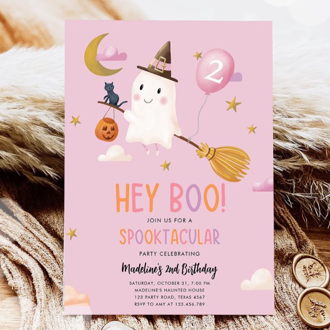 Halloween Ghost Spooktacular Hey Boo Girl Birthday Invitation (Creator Uploaded)