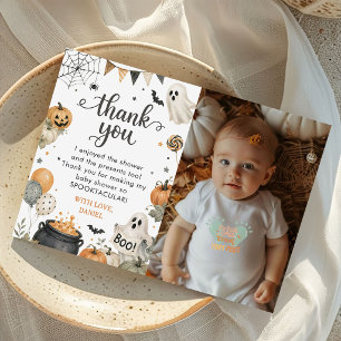 Halloween Ghost Spooky Birthday Party Photo Thank You Card
