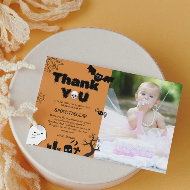 Halloween Ghost Spooky Birthday Party Thank you  Card (Creator Uploaded)
