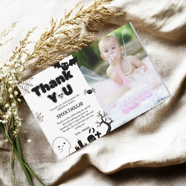 Halloween Ghost Spooky Birthday Party Thank you  Card (Creator Uploaded)
