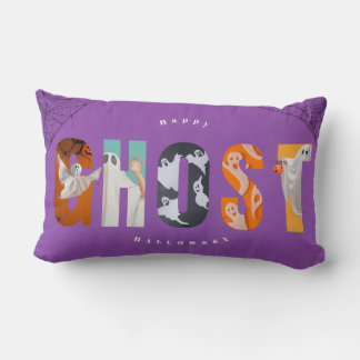 Halloween Ghost Spooky Cute Typography Purple Lumbar Cushion