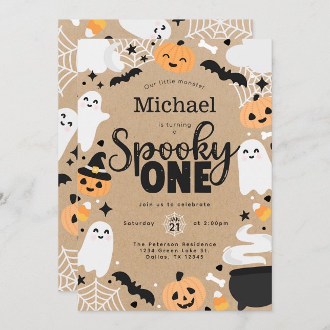 Halloween Ghost Spooky One 1st Birthday Party Invitation (Front/Back)