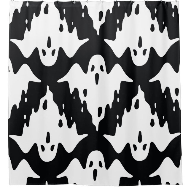 Halloween Ghost Spooky Seamless Pattern Shower Curtain (Front)