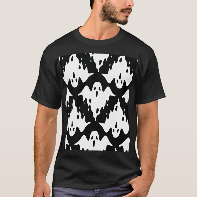 Halloween Ghost Spooky Seamless Pattern T-Shirt (Front)