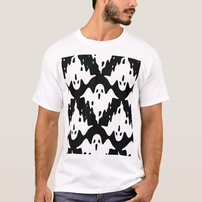 Halloween Ghost Spooky Seamless Pattern T-Shirt (Front)