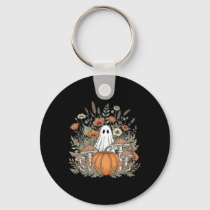 Halloween Ghost Spooky Season Retro Boho Floral Pu Key Ring