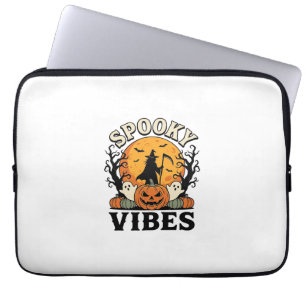Halloween Ghost Spooky Vibes Pumpkin Witch Vintage Laptop Sleeve
