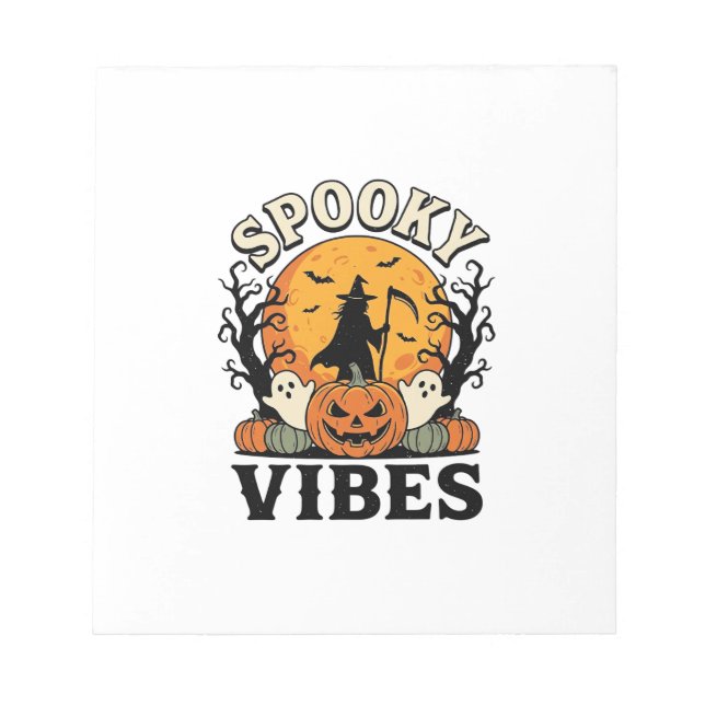 Halloween Ghost Spooky Vibes Pumpkin Witch Vintage Notepad (Front)