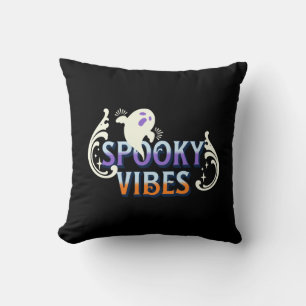 Halloween Ghost Spooky Vibes Typography Lettering Cushion