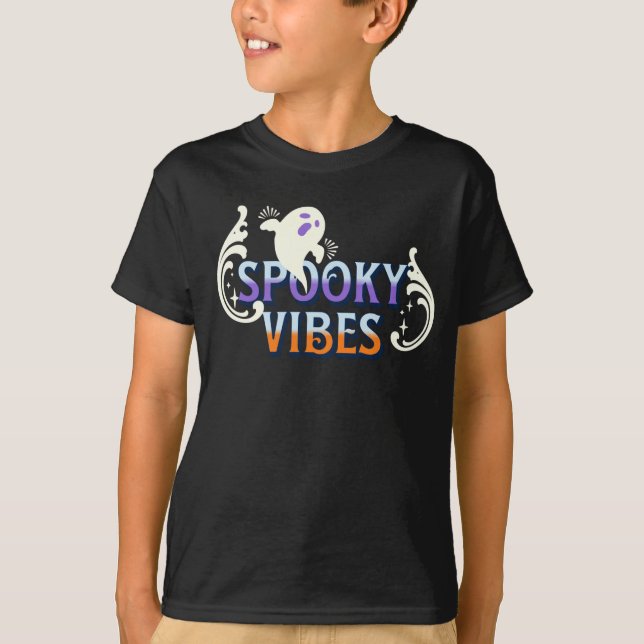 Halloween Ghost Spooky Vibes Typography Lettering  T-Shirt (Front)