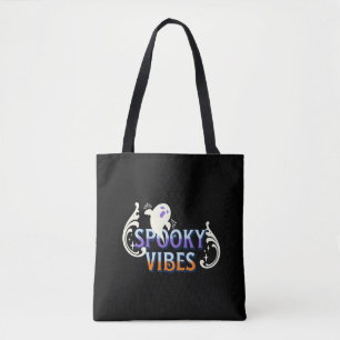 Halloween Ghost Spooky Vibes Typography Lettering Tote Bag