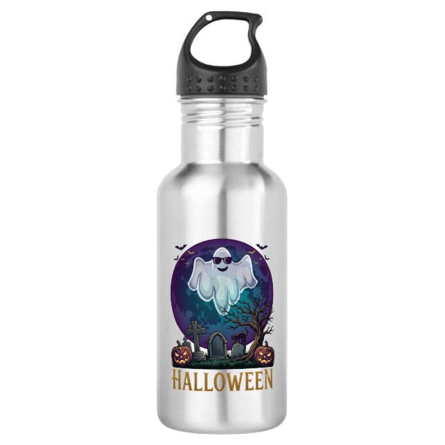 Halloween Ghost Sunglasses Purple Moon Graveyard_1 532 Ml Water Bottle (Front)