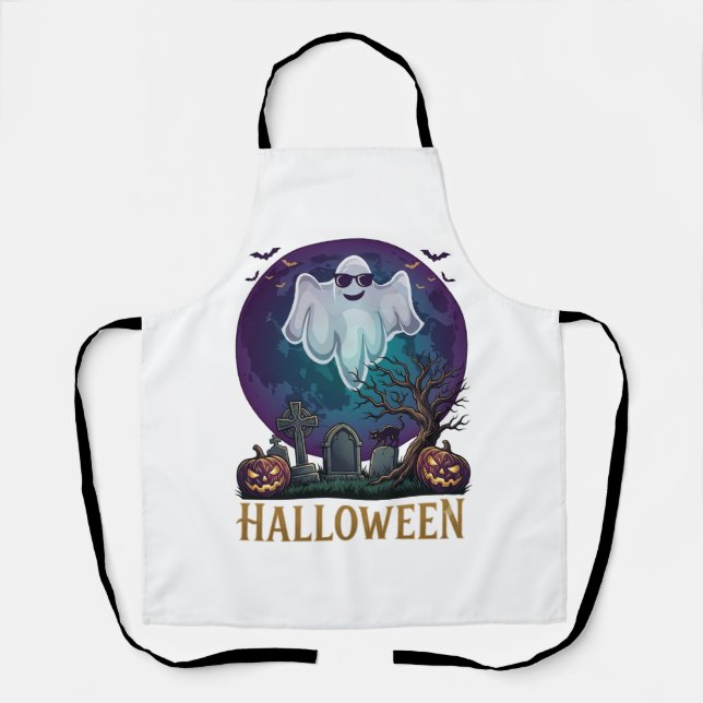 Halloween Ghost Sunglasses Purple Moon Graveyard_1 Apron (Front)