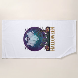 Halloween Ghost Sunglasses Purple Moon Graveyard_1 Beach Towel