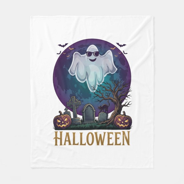 Halloween Ghost Sunglasses Purple Moon Graveyard_1 Fleece Blanket (Front)