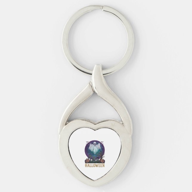 Halloween Ghost Sunglasses Purple Moon Graveyard_1 Key Ring (Front)