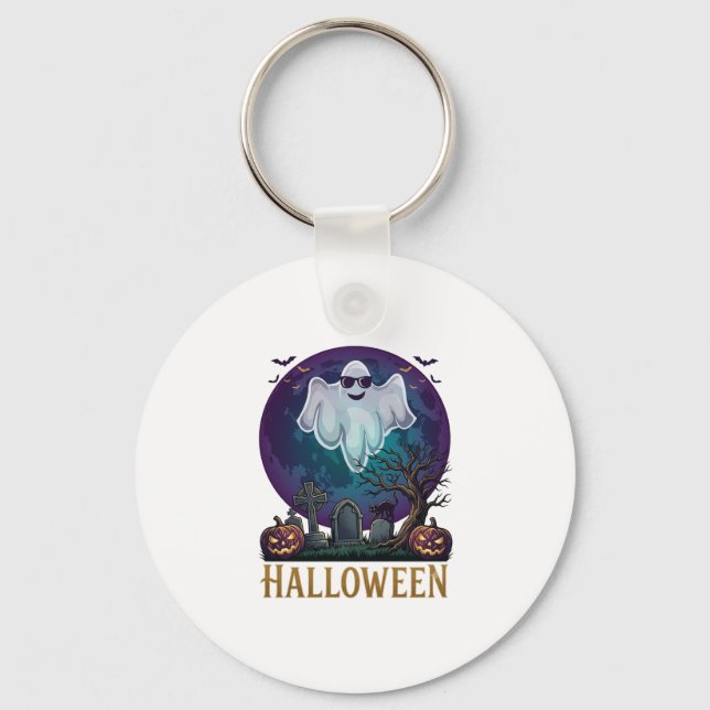 Halloween Ghost Sunglasses Purple Moon Graveyard_1 Key Ring (Front)