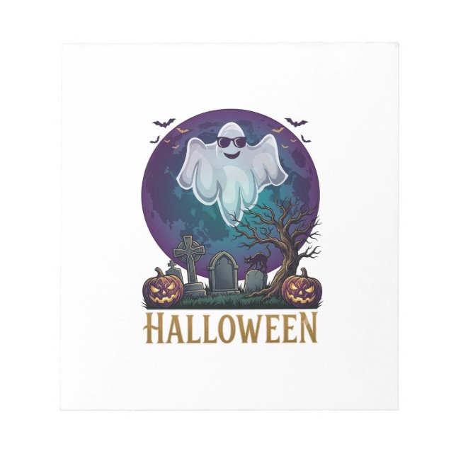Halloween Ghost Sunglasses Purple Moon Graveyard_1 Notepad (Front)