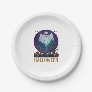 Halloween Ghost Sunglasses Purple Moon Graveyard_1 Paper Plate