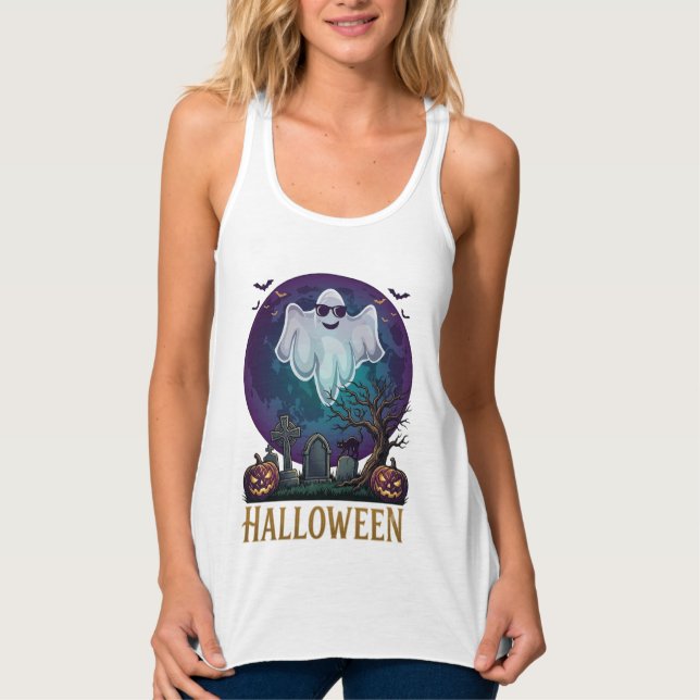 Halloween Ghost Sunglasses Purple Moon Graveyard_1 Singlet (Front)